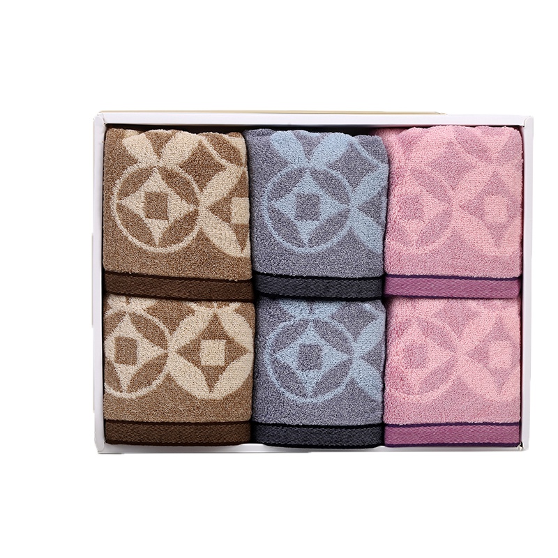 洁丽雅·兰(grace orchid)毛巾礼盒 纯棉铜钱图案柔软吸水毛巾六条装礼盒套装 36*28*5.5cm