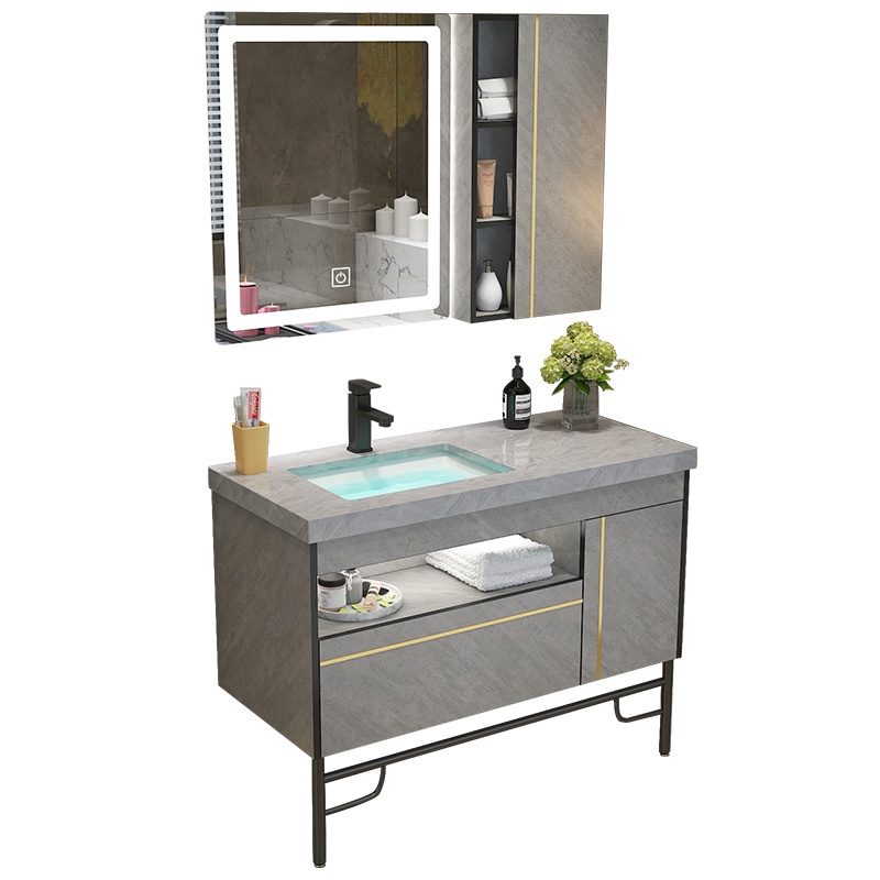 爱家生活 简约现代浴室柜轻奢北欧卫生间落地式大理石洗手洗脸盆柜组合洗漱台卫浴柜陶瓷盆