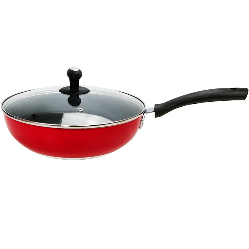 德国乐卡斯特 家用28cm红色拉伸进口涂层少油烟不粘炒锅锅具 电磁炉燃气灶通用炒菜锅