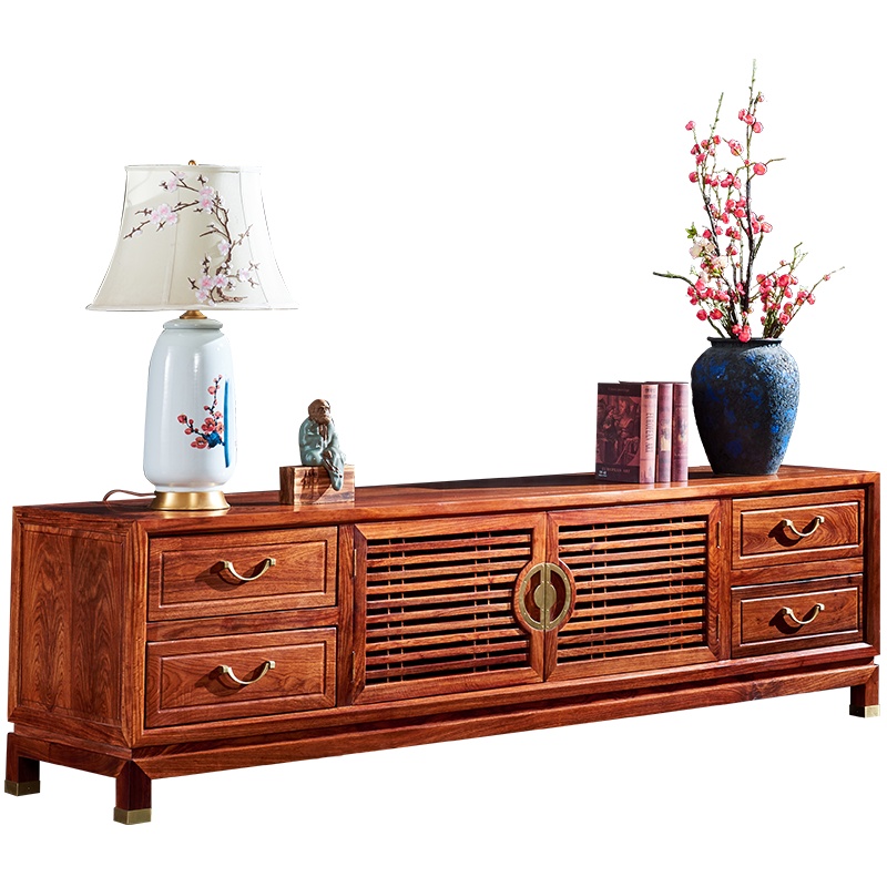 周家庄红木家具非洲花梨(学名:刺猬紫檀)实木地柜 电视柜 新中式客厅置物柜 新中式东方经典电视柜 电视柜