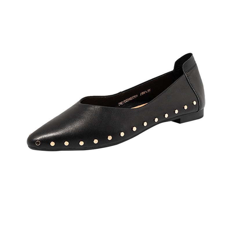 【羊皮】马克华菲2020新款英伦小皮鞋女士尖头平底鞋浅口一脚蹬女单鞋