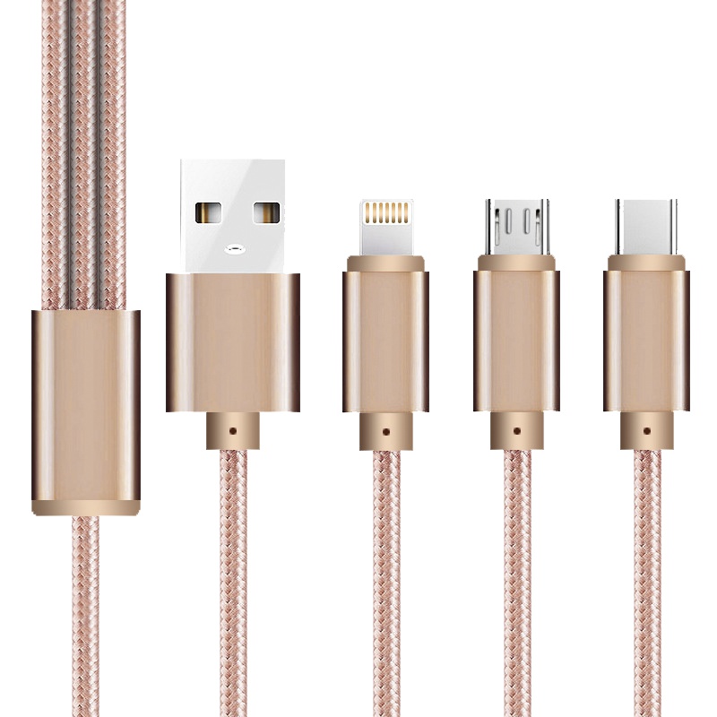 一拖三数据线定制可开模 平果安卓Type-C三合一USB手机充电线快充 AQN-060006