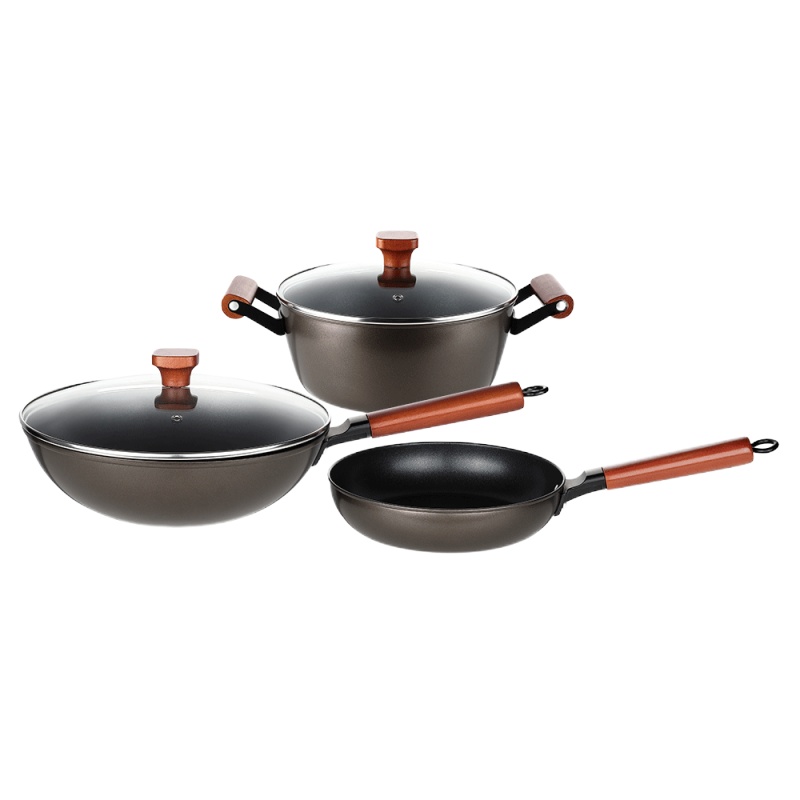 PY博堡 悦味精铁不粘锅三件套(本产品不支持电磁炉使用 30cm炒锅+24cm汤锅+24cm煎锅)