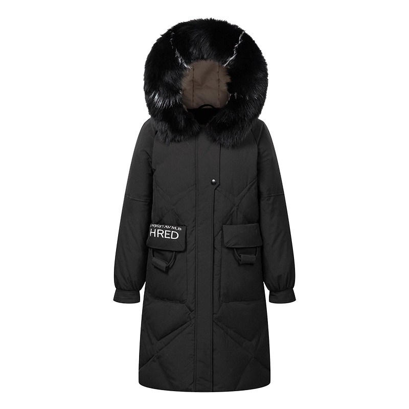 yaloo/雅鹿羽绒服女2019新款时尚90真毛领连帽收腰外套冬装F