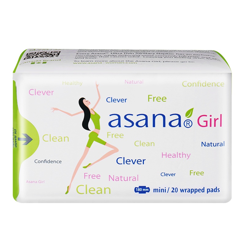 阿莎娜asana 加拿大原装进口超薄护翼棉面迷你卫生巾姨妈巾180mm 20P 日用夜用均可