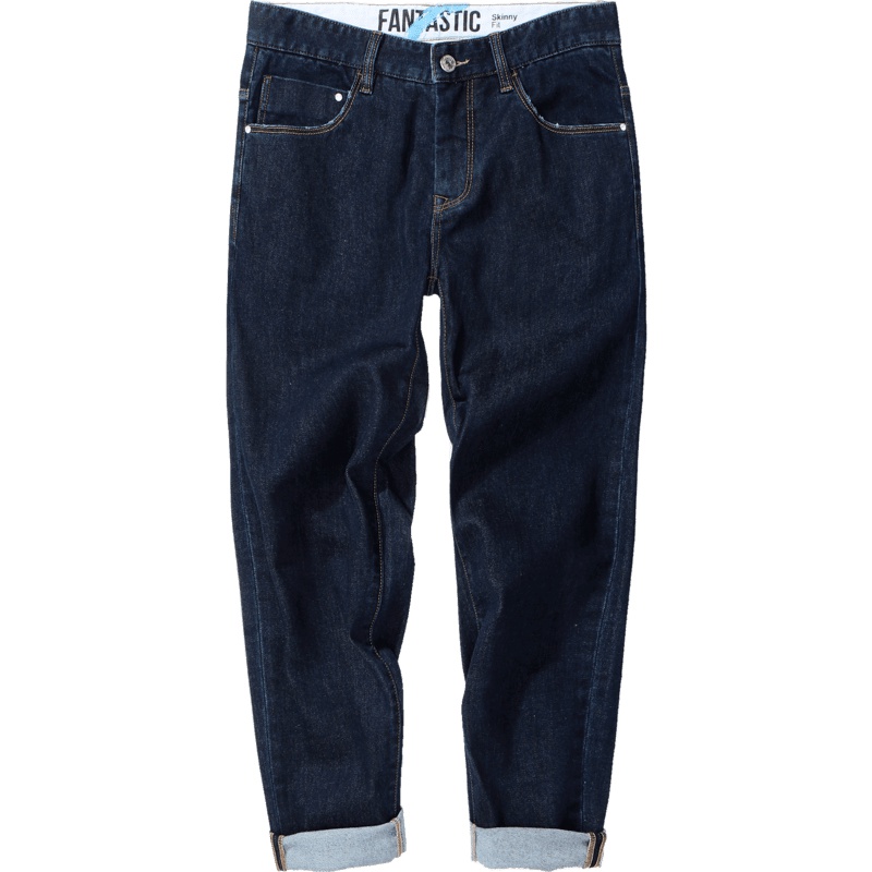 马克华菲男装2019春装新款ins时尚水洗蓝色修身小脚裤牛仔裤潮牌