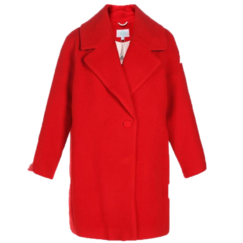 秋水伊人2021女冬装撞色拼接长袖直筒立领双排扣毛呢大衣S409