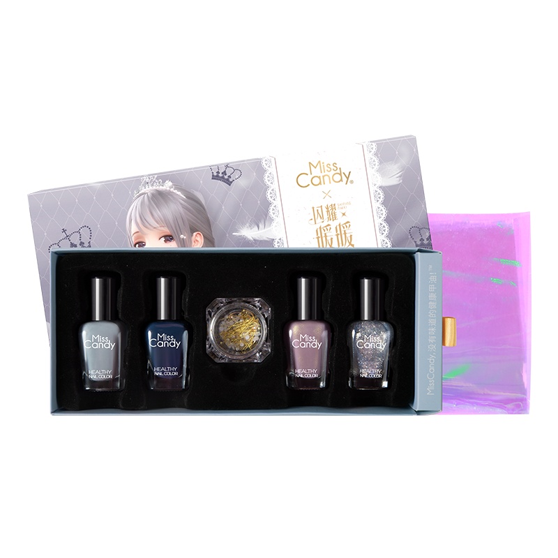 Miss Candy健康甲油可撕拉持久指甲油4瓶套装 闪耀暖暖联名礼盒 SN216烟笼寒水 7ml*4
