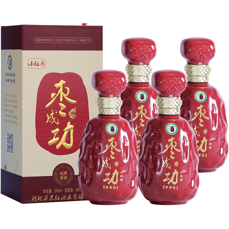 [中华特色]河北供销馆 枣成功 白酒整箱 46度精装小红枣 500ml*4瓶 枣香型白酒 河北石家庄特产 华北