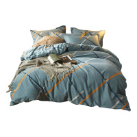 沿蔻家纺 双面水洗真丝四件套欧式简约宜家床上用品春夏款素色双人被套床单床品套件