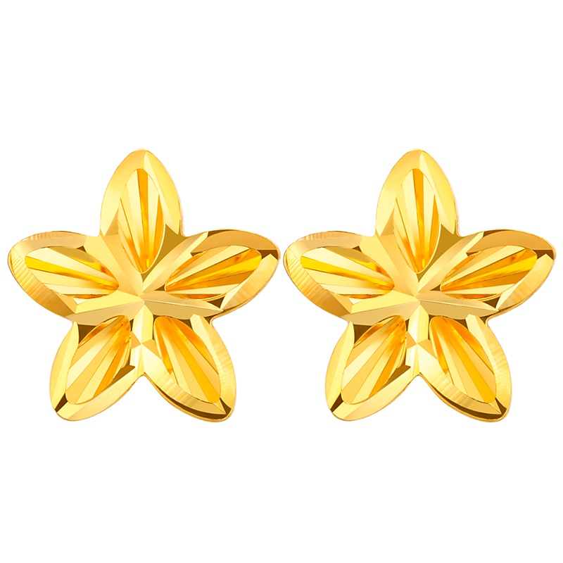 佰色传情18K金耳饰彩金耳环黄金色耳钉五角星立体镂空送女友送闺蜜生日节日礼物