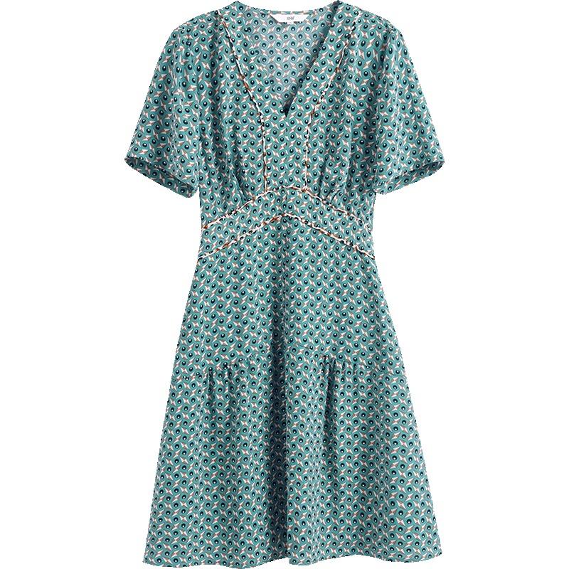 OSA法式复古雪纺连衣裙女夏2019新款收腰显瘦小碎花桔梗裙子高腰