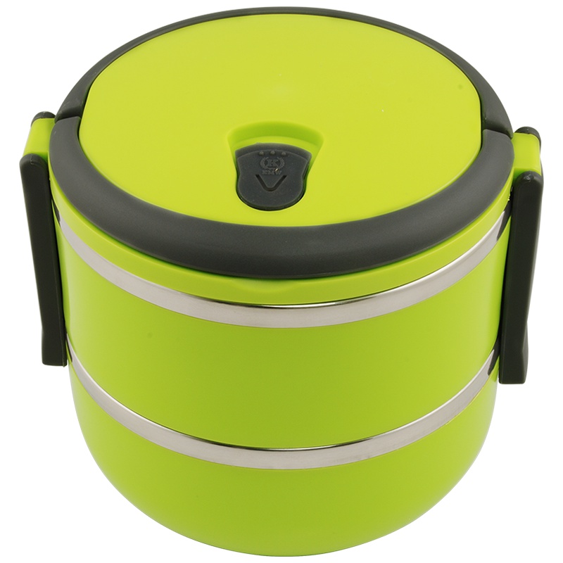 KMW不锈钢双层便当盒(绿色+深灰色KMW-G-BD002304钢手提学生饭盒儿童饭盒成人餐盒密封保鲜提锅 双层1.4L