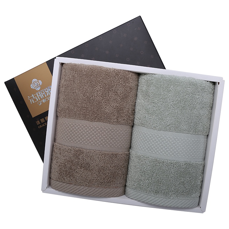 洁丽雅长绒棉柔软吸水A类毛巾家用成人纯棉洗脸巾两条礼盒套装74*34cm