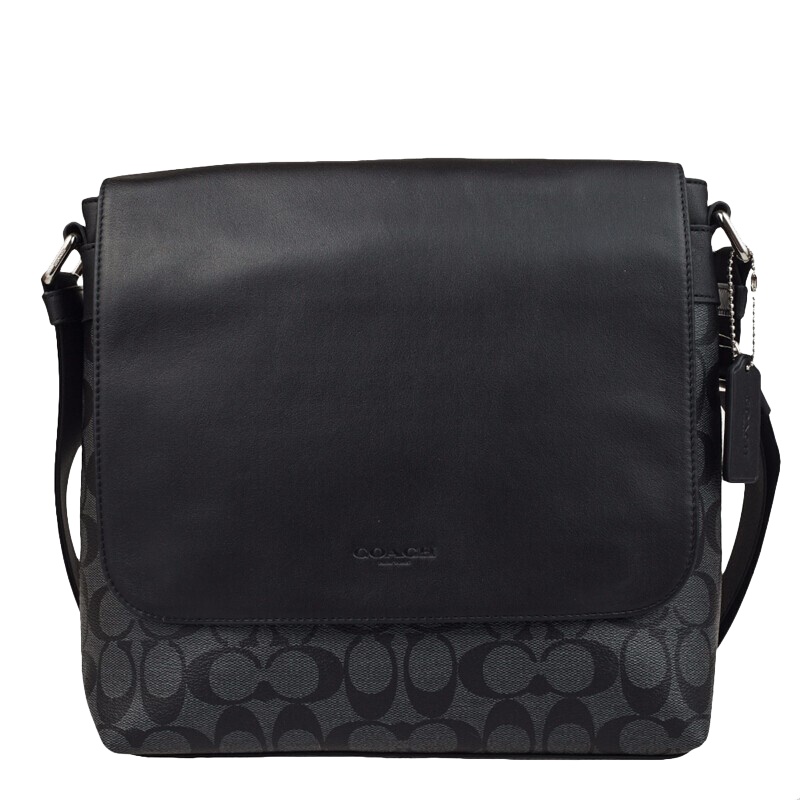 COACH/蔻驰男包 奥莱款中号男士PVC配皮包 单肩男包 男士斜挎包 翻盖男包 F54771CQBK