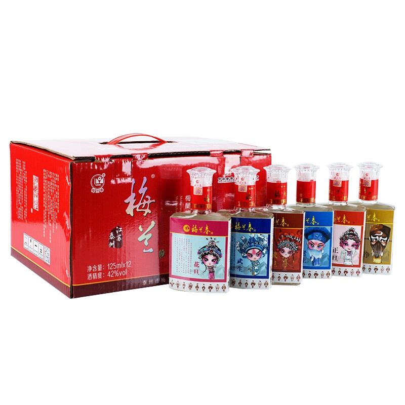 梅兰春 42度国粹 125ml 12瓶整箱装 小瓶装 浓芝复合香型白酒 口粮酒 脸谱文化小酒 京剧大师梅兰芳故乡美酒
