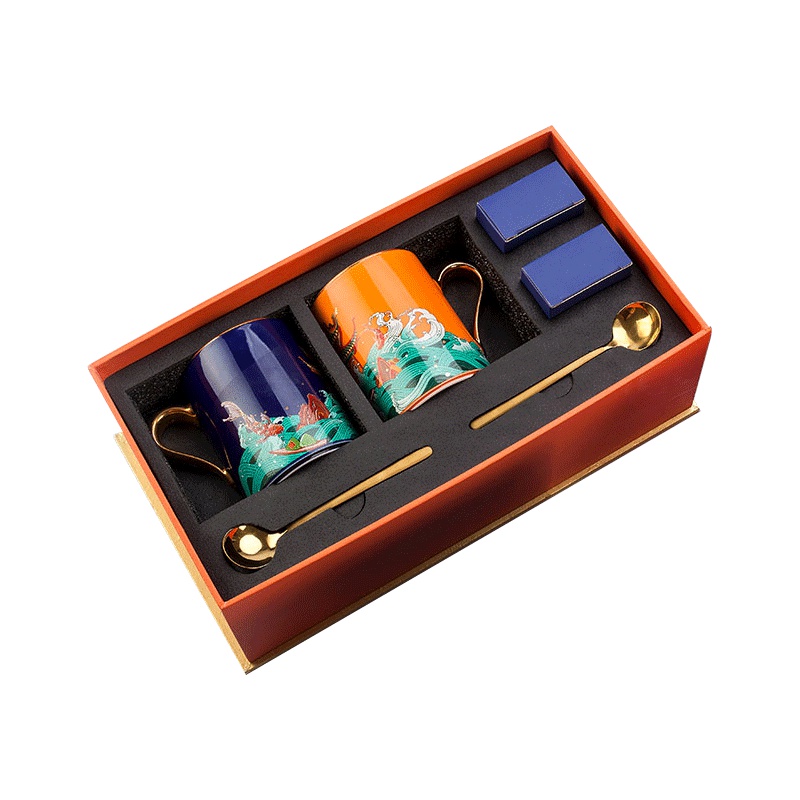 景德镇中式陶瓷情侣马克杯咖啡杯套组端午创意礼品水杯情侣对杯 锦鲤跃龙门