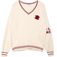 Paul Frank/大嘴猴冬季新款针织衫女复古LOGO刺绣V领情侣衫