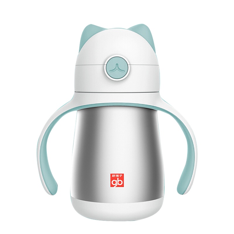 好孩子儿童保温杯宝宝学饮杯训练水杯喝水杯弹跳吸嘴吸管带手柄 猫咪系列 280ml 绿色