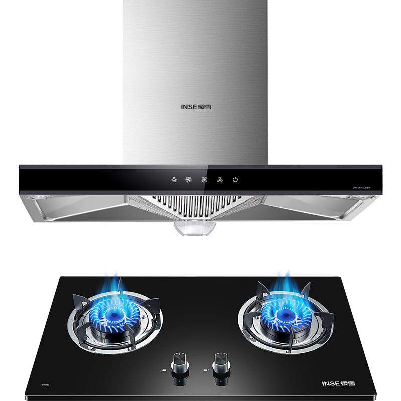 樱雪(INSE)烟灶套装 欧式抽油烟机 大吸力 猛火燃气灶套装F1920(B)W+Q1810(B) 液化气