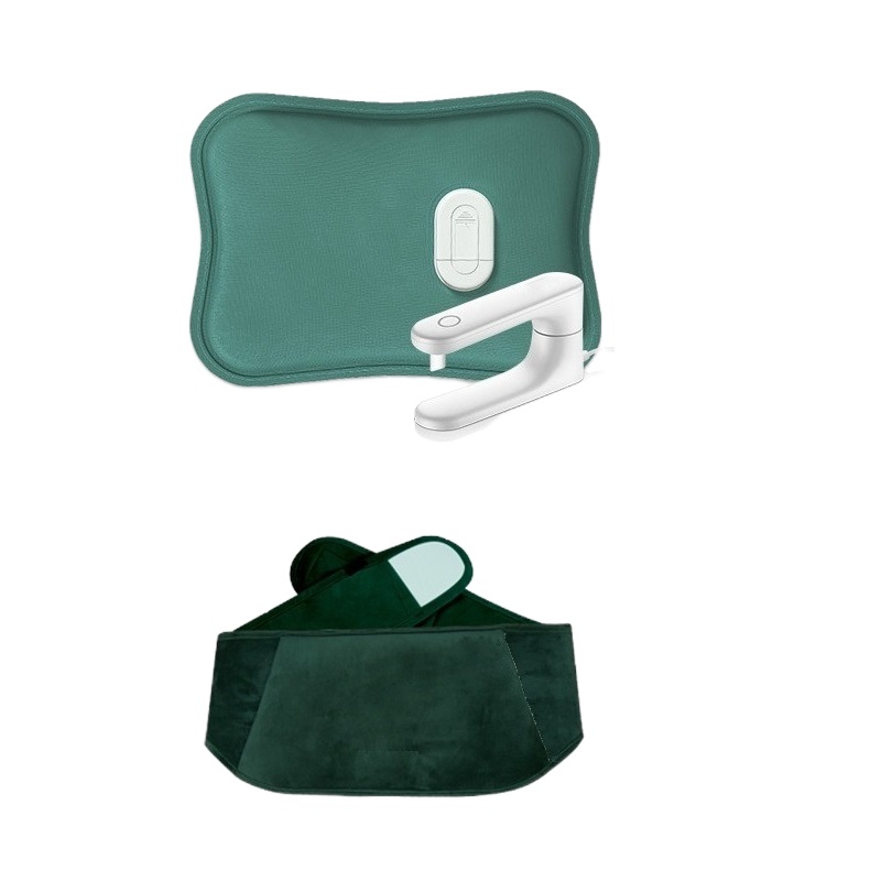 苏宁宜品热水袋充电式暖水袋防爆煖宝宝暖手宝女敷肚子热宝毛绒可爱-哑光绿[哑光内胆热水袋+双插手保暖腰带+防爆夹]