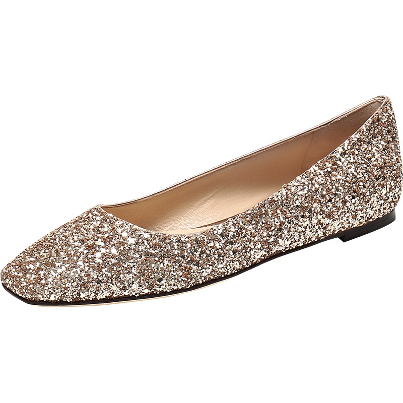 Jimmy Choo 周仰杰 女士闪光面料方头平底鞋单鞋 MIRELE FLAT WGB 193