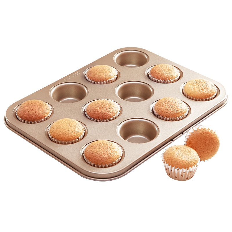 学厨 CHEF MADE 烘焙模具 迷你12连杯玛芬小蛋糕不粘烤盘烤箱用具香槟金色WK9021
