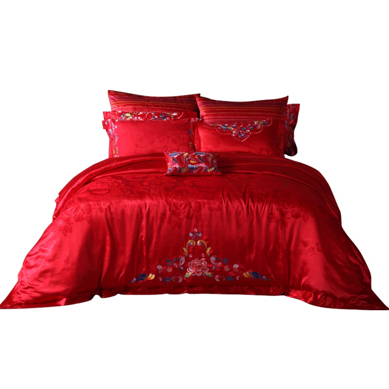 梦洁(MENDALE)家纺MEE/觅出品 大红色提花刺绣婚庆四件套福禄牡丹中式玫瑰刺绣结婚套件绗缝1.8m床1.5m其他