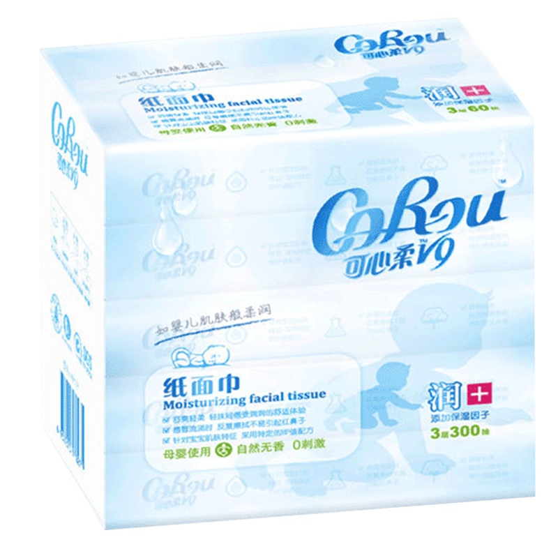 可心柔 润+系列 婴幼儿专用抽纸 3层 60片/包*5包装 母婴纸巾