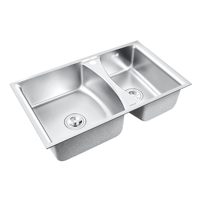摩恩(MOEN)304不锈钢厨房水槽套餐加厚台上台下双槽大小槽洗菜盆洗碗槽锋锐双槽