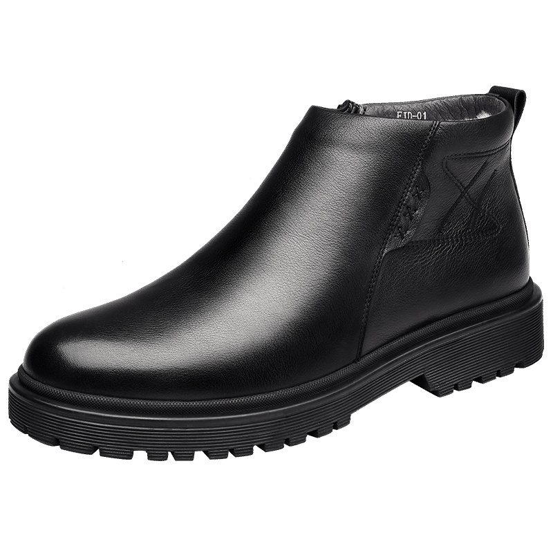 3515强人商务休闲棉皮鞋男头层牛皮防静电男皮鞋羊毛保暖防寒防滑鞋子 FJD-01C 黑色 38码