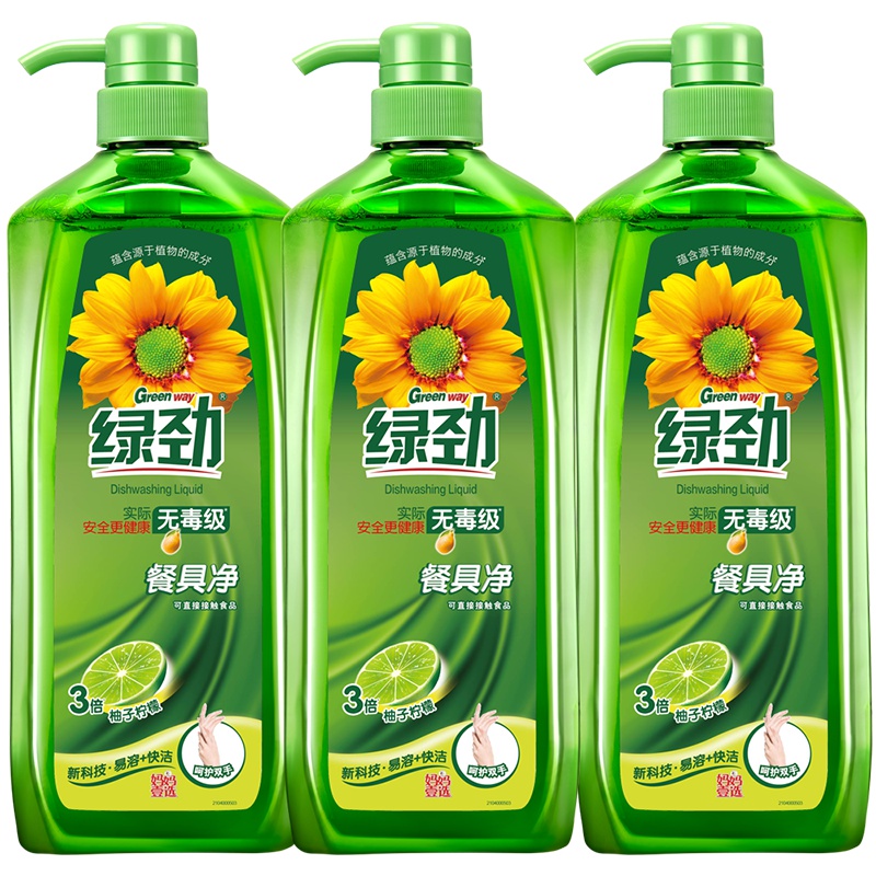 绿劲餐具净洗洁精家居清洁组合装(绿劲餐具净柚子柠檬1.28kg*3) 威露士(Walch)出品