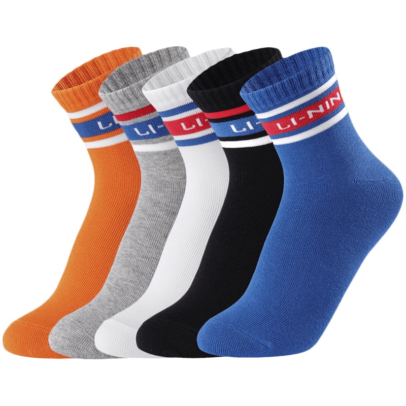 李宁童短筒短袜男女大童官方旗舰运动生活系列运动袜五双装
