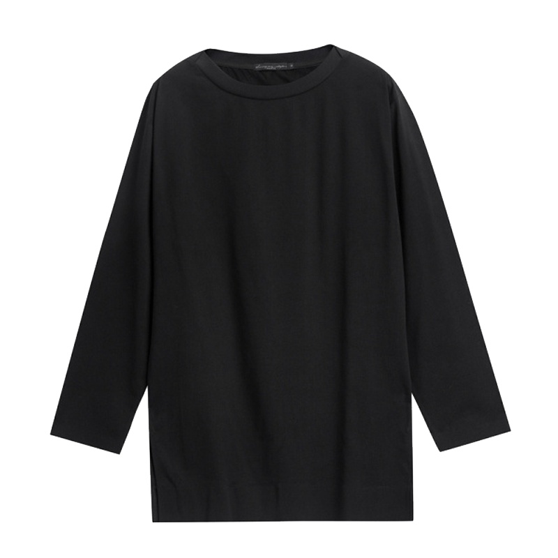 GXG男装 春季男士时尚修身长款微落肩款黑色圆领棉T恤长袖