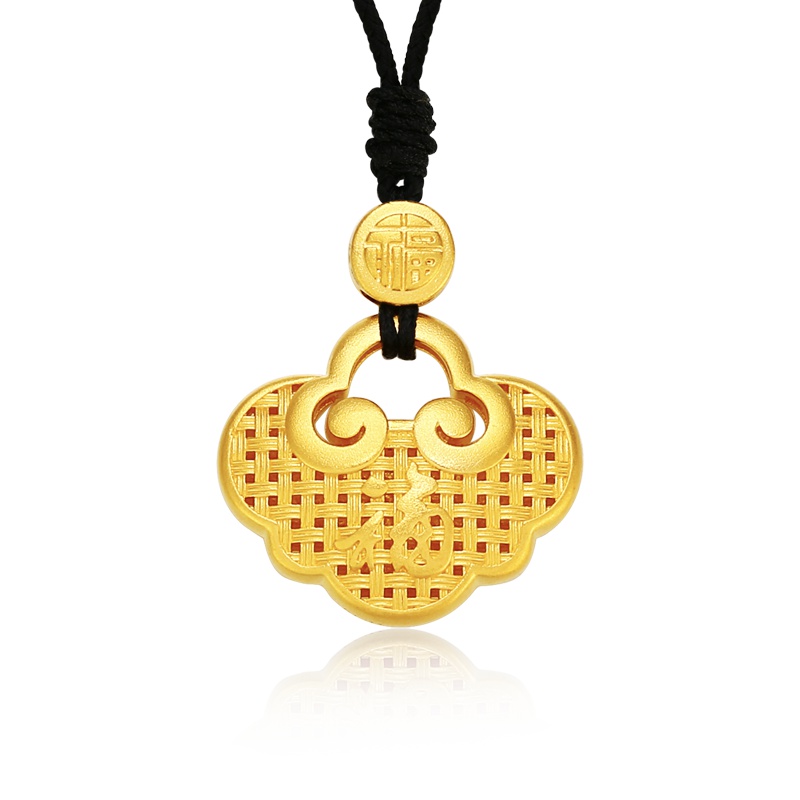 金一 古法金黄金吊坠如意金锁女士宝宝锁吊坠新生儿黄金挂坠礼物 (计价) ABB018