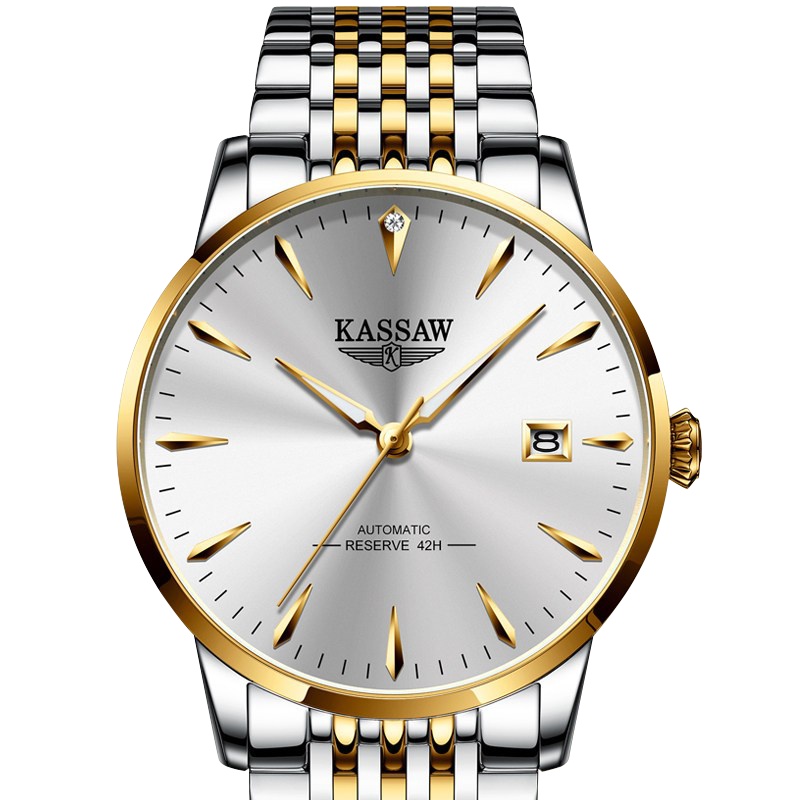 卡梭(KASSAW)手表男真钻附带钻石鉴定卡自动机械表超薄商务时尚男表防水夜光男士手表K995G