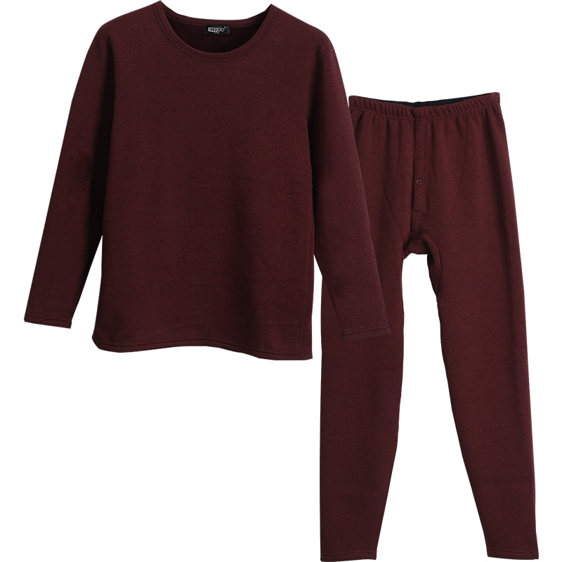 红豆居家男士加绒加厚保暖舒适圆领内衣秋衣秋裤套装