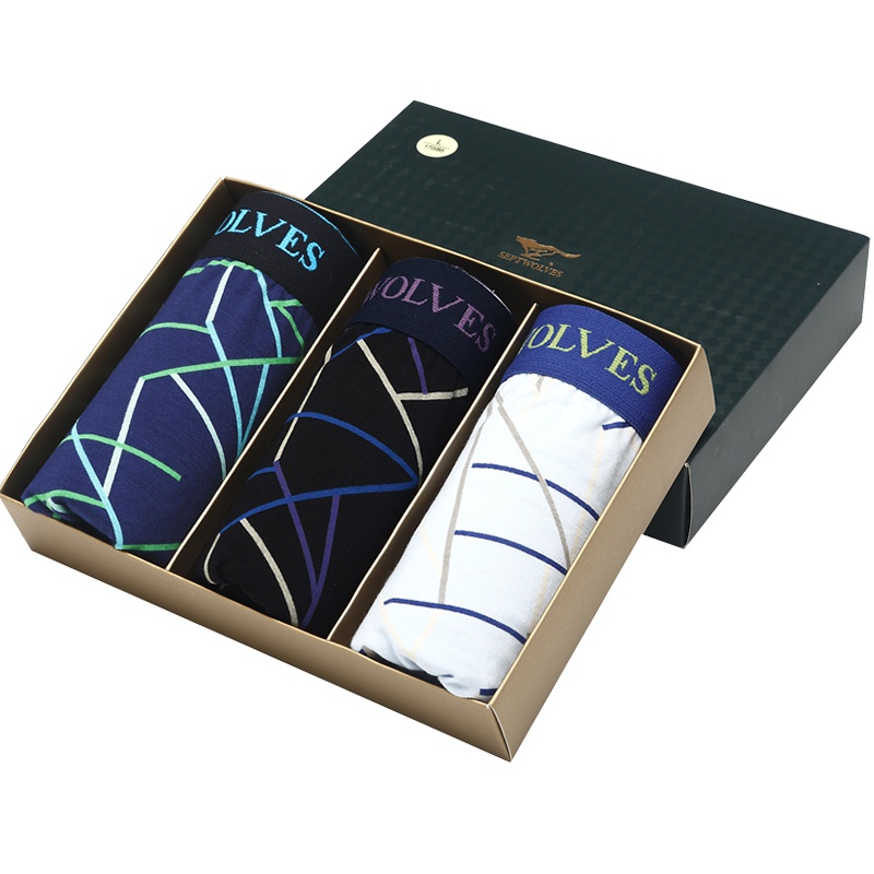 七匹狼 3条装舒适平角明筋印花时尚男士内裤