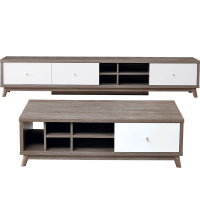 全友家居现代北欧茶几电视柜木面茶几可收纳电视柜清洁方便撞色茶几电视柜客厅家具 123806
