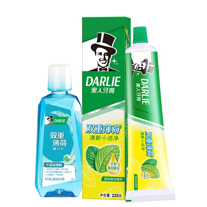 黑人(DARLIE)双重薄荷牙膏225g*2+漱口水500ml 薄荷口味 清新口气 除异味 减少细菌滋生 孕妇可用