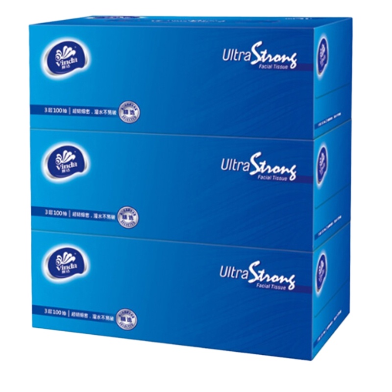 维达(Vinda) 抽纸 超韧3层纸巾 100抽 盒装*3盒（中规格）