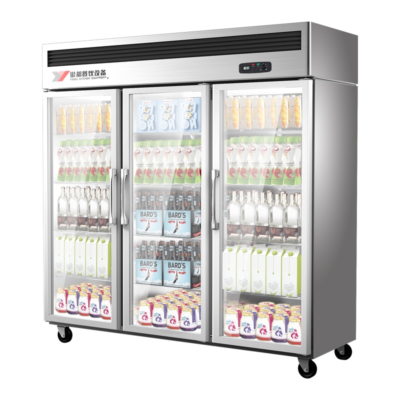 银都冷藏展示柜经济款大三门冰柜饮料展示柜点菜柜蔬菜水果保鲜冰箱玻璃门
