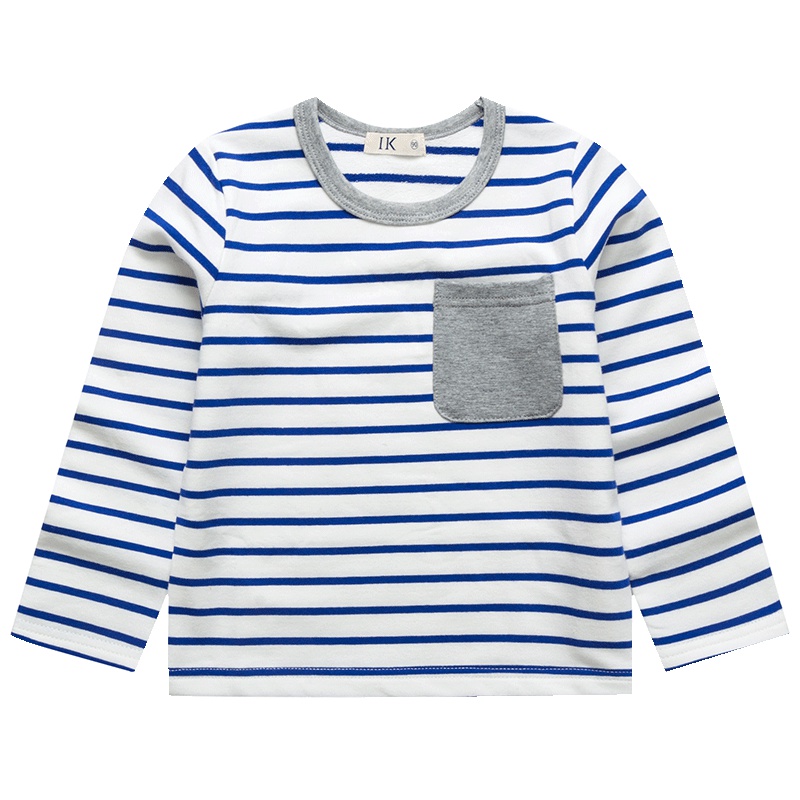 I.K童装 中小童全棉单面布帅气长袖T恤 灰色 红条 蓝条 90cm -130cm