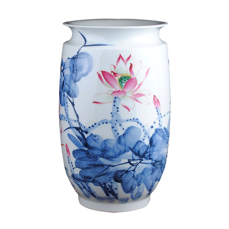 瓷物语 手绘荷花斗彩花瓶赏瓶 景德镇陶瓷器荷花箭筒