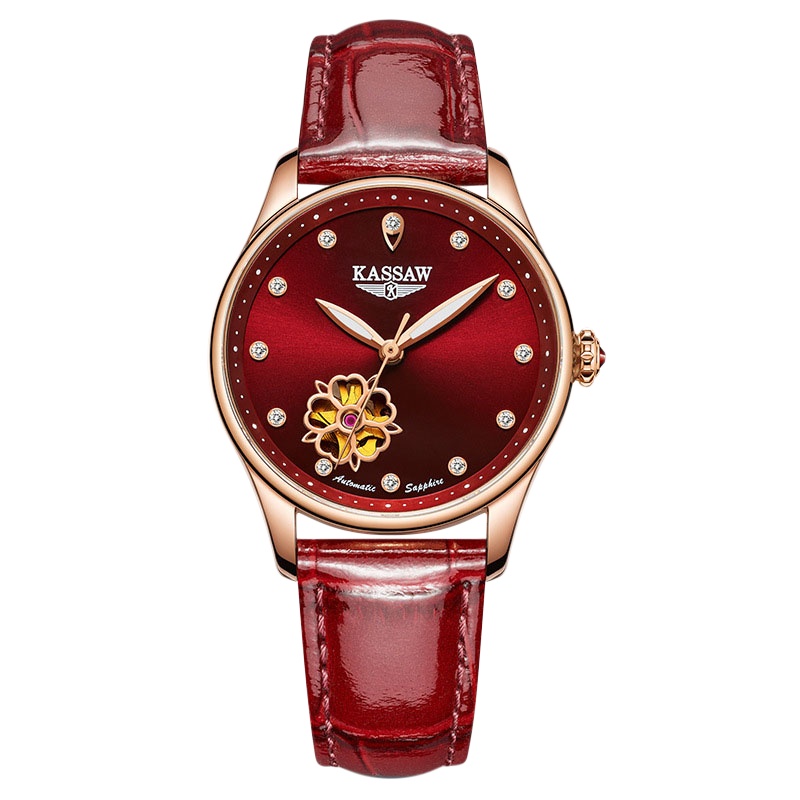 卡梭(KASSAW)手表女自动机械表女镂空真钻皮带防水潮流ins风学生时尚精选商务女表K993L