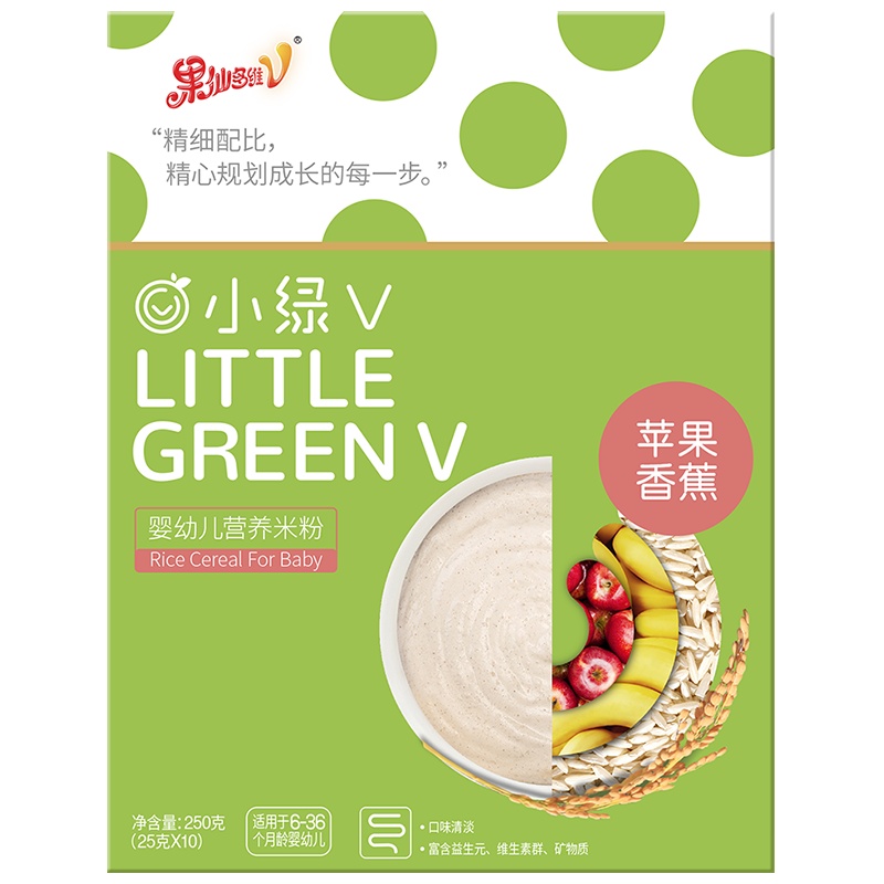 果仙多维V婴幼儿营养米粉6-36个月果蔬米粉宝宝米糊苹果香蕉盒装250g(10袋)