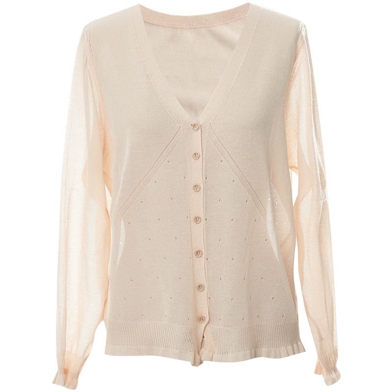 欧昵雪针织衫女年夏季V领长袖薄款宽松开衫空调衫防晒衣