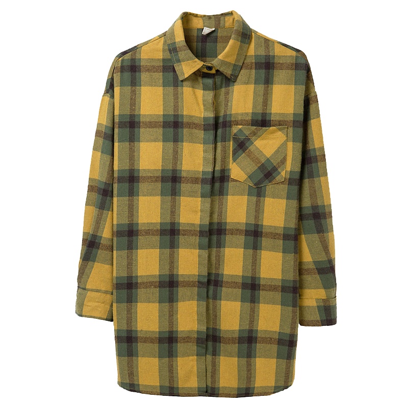 恒源祥女士长袖衬衫2021新款色格子衬衫女百搭春款女装棉长袖女时尚上衣