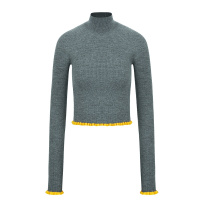 刘雯联名款 ERDOS荷叶边撞色羊绒衫短款针织衫刘雯同款时尚百搭