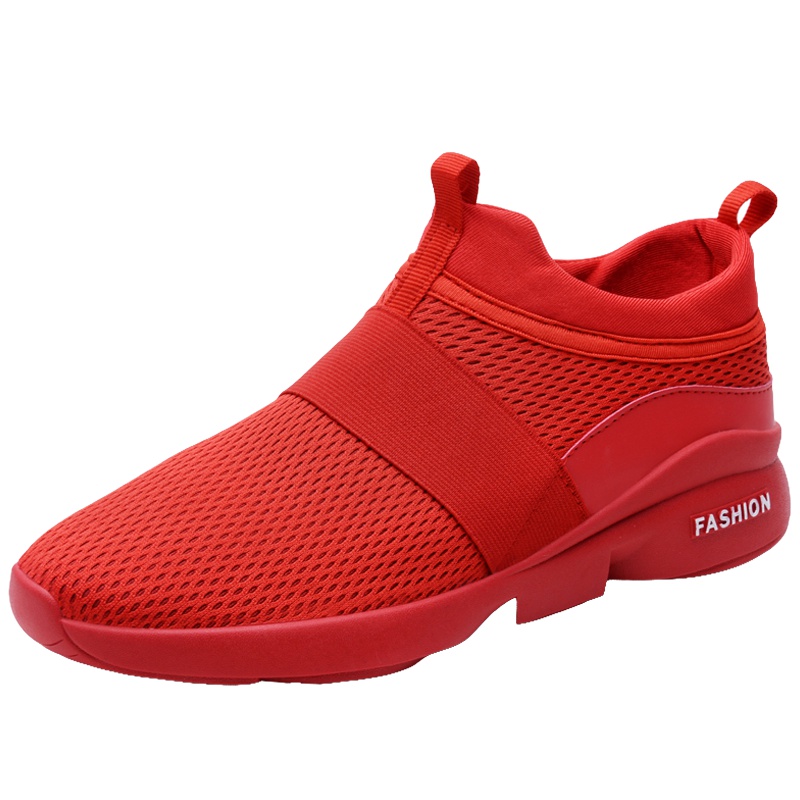 绛天休闲运动鞋男网面韩版青年潮流透气轻便防滑跑步鞋大码一脚蹬小红鞋都市风简约老北京布鞋